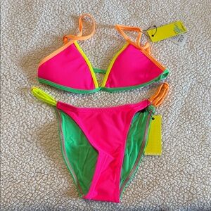 Vibrant Pink and Green Bikini Set